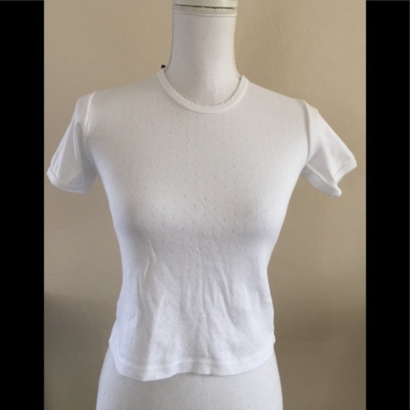 Brandy Melville White Tori eyelet pointelle scalloped Top - Picture 4 of 5